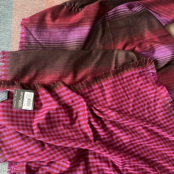 NWT Eddie Bauer Two Tone Plaid Fringe Layering scarf - Picture 10 of 11